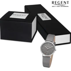 Regent Damen Armbanduhr Analog Lederarmband grau URF1319