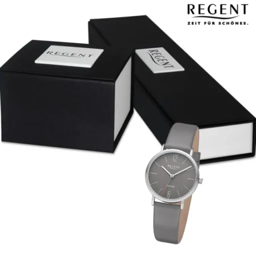 Regent Damen Armbanduhr Analog Lederarmband grau URF1319