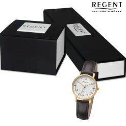 Regent Damen Armbanduhr Analog Lederarmband dunkelbraun URF1480