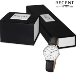 Regent Damen Armbanduhr Analog Lederarmband schwarz URGM2306