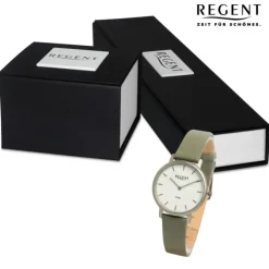 Regent Damen Armbanduhr Analog Lederarmband olive grün UR2094056