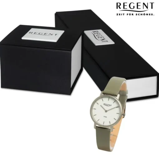 Regent Damen Armbanduhr Analog Lederarmband olive grün UR2094056