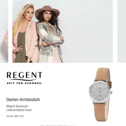 Regent Damen Armbanduhr Analog F-1223 Quarz-Uhr Leder braun URF1223