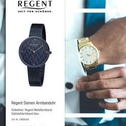 Regent Damen Armbanduhr Analog BA-569 Quarz-Uhr Edelstahl blau URBA569