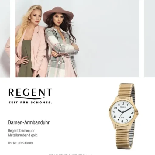 Regent Damen Armbanduhr Analog 2243489 Quarz-Uhr Metall gold UR2243489