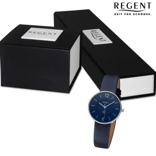 Regent Damen Armbanduhr Analog Lederarmband dunkelblau URBA717