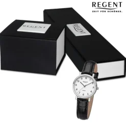 Regent Damen Armbanduhr Analog Lederarmband schwarz URF1426