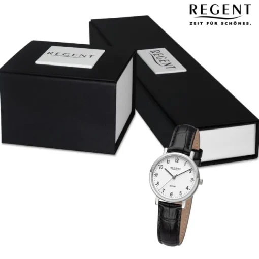 Regent Damen Armbanduhr Analog Lederarmband schwarz URF1426