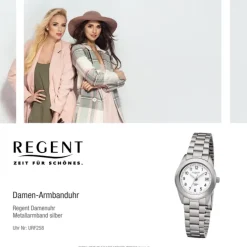 Regent Damen Armbanduhr Analog F-258 Quarz-Uhr Titan silber URF258
