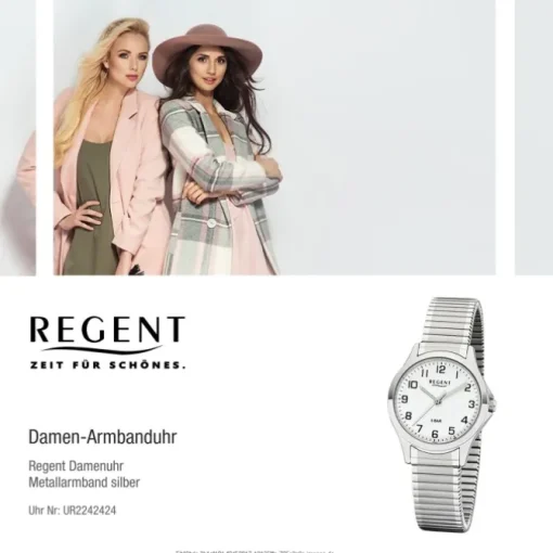 Regent Damen Armbanduhr Analog 2242424 Quarz-Uhr Metall silber UR2242424
