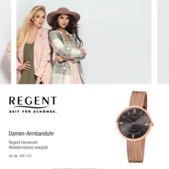 Regent Damen Armbanduhr Analog F-1157 Quarz-Uhr Metall rosegold URF1157