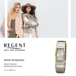 Regent Damen Armbanduhr Analog GM-2103 Quarz-Uhr Metallband gold silber URGM2103