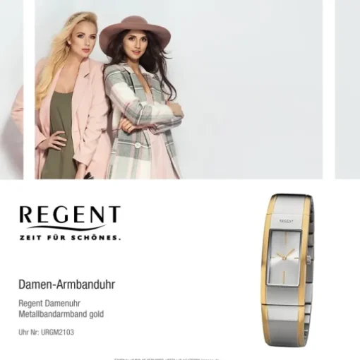 Regent Damen Armbanduhr Analog GM-2103 Quarz-Uhr Metallband gold silber URGM2103