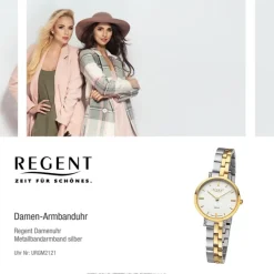 Regent Damen Armbanduhr Analog GM-2121 Quarz-Uhr Metallband bicolor URGM2121