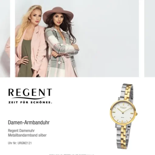 Regent Damen Armbanduhr Analog GM-2121 Quarz-Uhr Metallband bicolor URGM2121