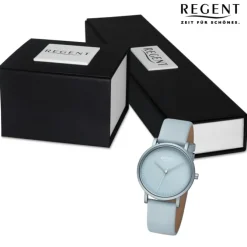 Regent Damen Armbanduhr Analog Lederarmband graublau URBA809