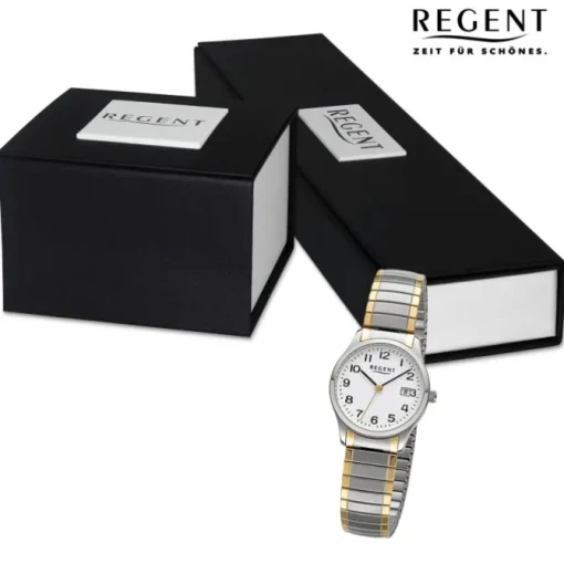 Regent Damen Armbanduhr Analog Edelstahlarmband gold silber URF1514