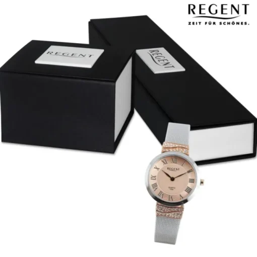 Regent Damen Armbanduhr Analog Metallarmband silber rosegold UR2214010