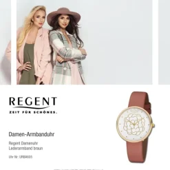 Regent Damen Armbanduhr Analog BA-605 Quarz-Uhr Leder braun URBA605