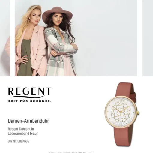 Regent Damen Armbanduhr Analog BA-605 Quarz-Uhr Leder braun URBA605