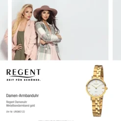 Regent Damen Armbanduhr Analog GM-2122 Quarz-Uhr Metallband gold URGM2122