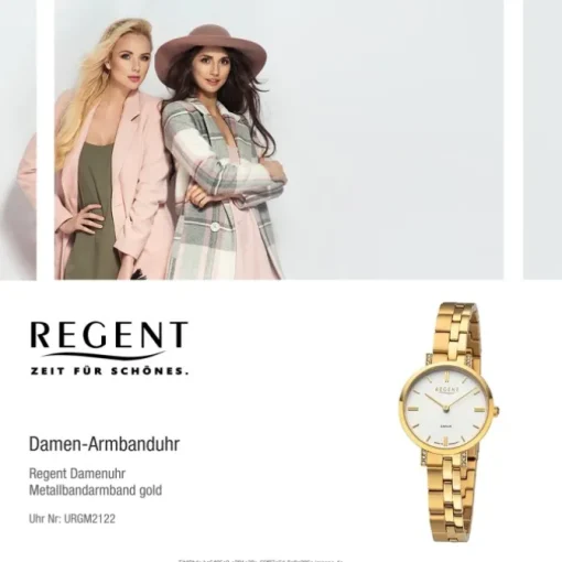 Regent Damen Armbanduhr Analog GM-2122 Quarz-Uhr Metallband gold URGM2122