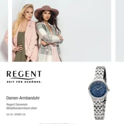 Regent Damen Armbanduhr Analog GM-2126 Quarz-Uhr Metallband silber URGM2126