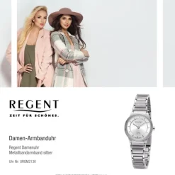 Regent Damen Armbanduhr Analog GM-2130 Quarz-Uhr Metallband silber URGM2130