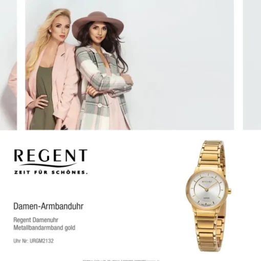 Regent Damen Armbanduhr Analog GM-2132 Quarz-Uhr Metallband gold URGM2132