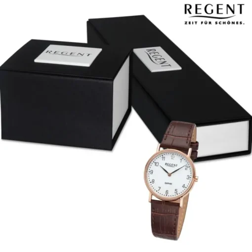 Regent Damen Armbanduhr Analog Lederarmband braun URF1431