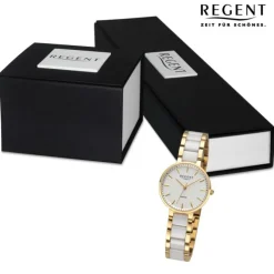 Regent Damen Armbanduhr Analog Keramikarmband gold weiß URF1464