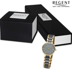 Regent Damen Armbanduhr Analog Keramikarmband gold schwarz URF1465