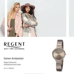 Regent Damen Armbanduhr Analog BA-555 Quarz-Uhr Edelstahl khaki URBA555
