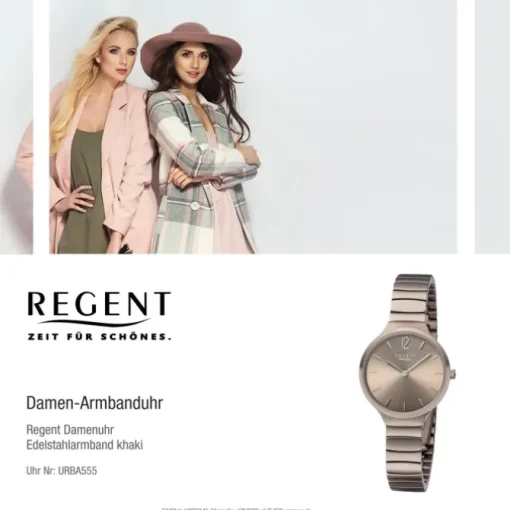 Regent Damen Armbanduhr Analog BA-555 Quarz-Uhr Edelstahl khaki URBA555