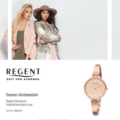 Regent Damen Armbanduhr Analog BA-561 Quarz-Uhr Edelstahl rosa URBA561