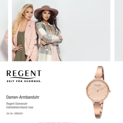 Regent Damen Armbanduhr Analog BA-561 Quarz-Uhr Edelstahl rosa URBA561