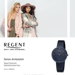 Regent Damen Armbanduhr Analog BA-569 Quarz-Uhr Edelstahl blau URBA569