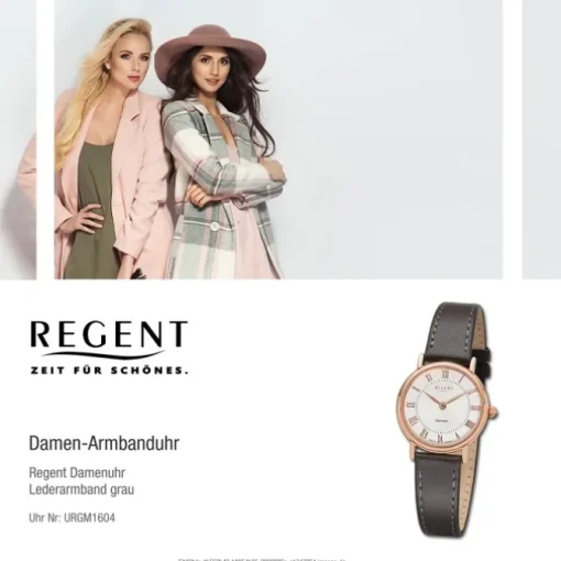 Regent Damen Armbanduhr Analog GM-1604 Quarz-Uhr Leder grau URGM1604