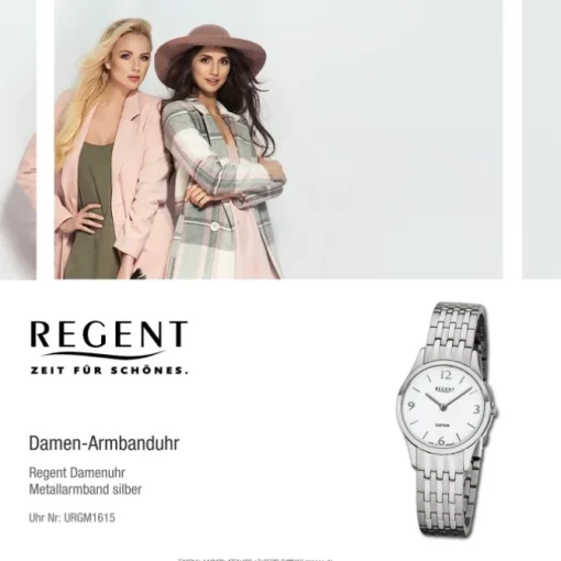 Regent Damen Armbanduhr Analog GM-1615 Quarz-Uhr Metall silber URGM1615
