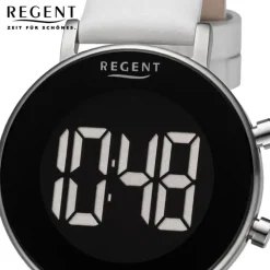 Regent Damen Armbanduhr Digital Lederarmband weiß URBA785