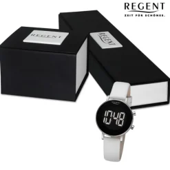 Regent Damen Armbanduhr Digital Lederarmband weiß URBA785