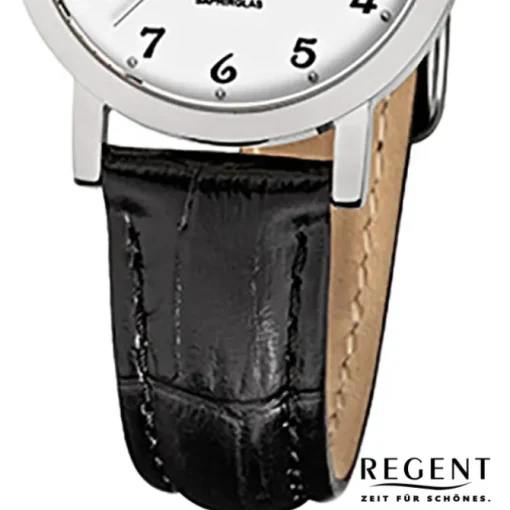 Regent Damen Armbanduhr Quarzwerk Saphirglas Lederarmband schwarz Uhr URF514