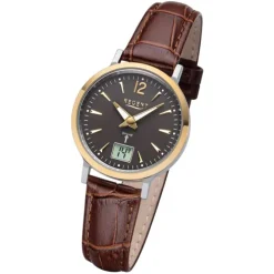 Regent Damen Funkuhr Analog-Digital FR-257 Funk-Uhr Leder braun URFR257