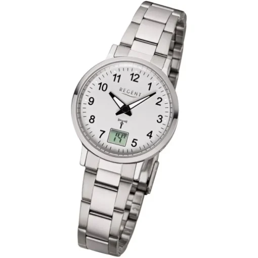 Regent Damen Funkuhr Analog-Digital FR-260 Funk-Uhr Metall silber URFR260