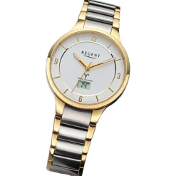 Regent Damen Funkuhr Analog-Digital Metallarmband silber gold URFR288