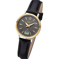 Regent Damen Funkuhr Analog-Digital Lederarmband schwarz URFR283
