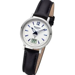 Regent Damen Funkuhr Analog-Digital Lederarmband schwarz URFR284