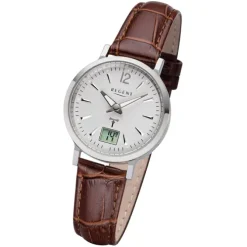 Regent Damen Funkuhr Analog-Digital FR-256 Funk-Uhr Leder braun URFR256