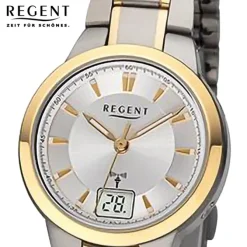 Regent Damen Funkuhr Analog-Digital Metallarmband silber gold URFR271