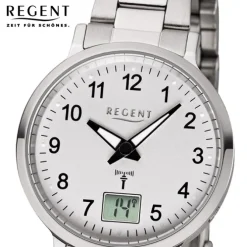 Regent Damen Funkuhr Analog-Digital FR-260 Funk-Uhr Metall silber URFR260